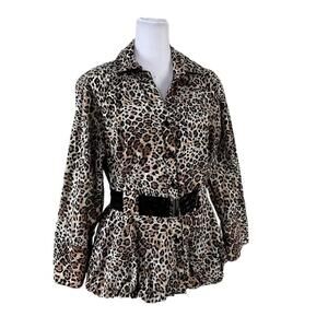 Harve Benard Womens Leopard Peplum Belted Blouse Size XL
